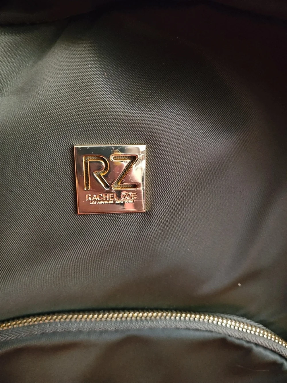 Rachel Zoe Green Backpack with Gold Logo Plaque